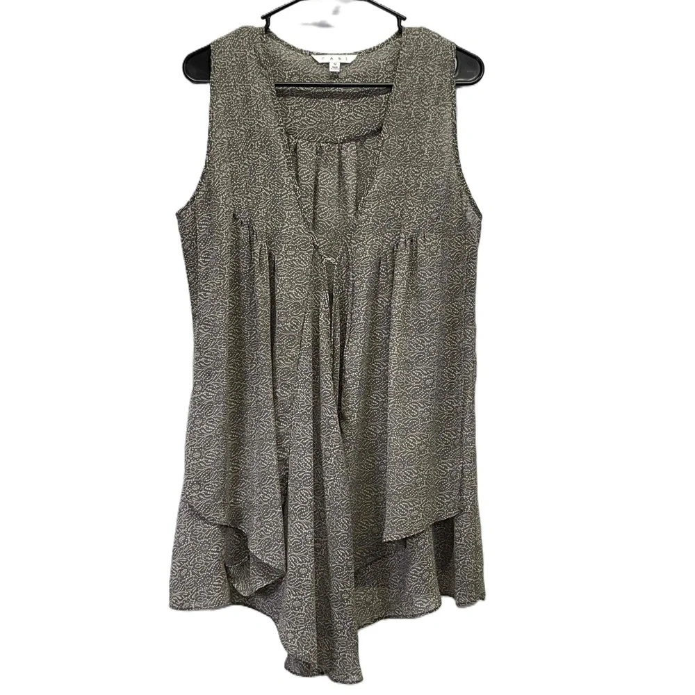 Cabi Sheer Printed Sleeveless Vest Brown/Tan‎ Front Clasp Lagenlook Tunic Medium